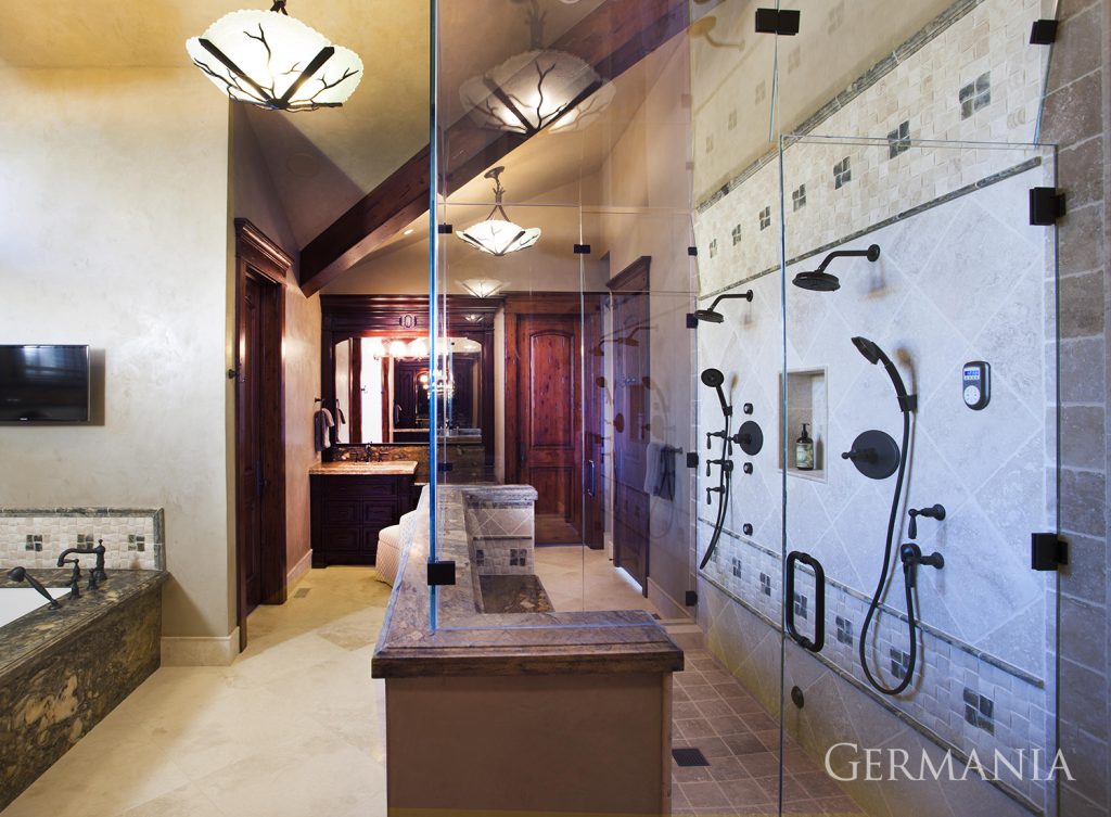 If thinking about designing your own mansion bathroom, check out the features here. This double shower with adjacent bathtub is one of a kind. For more ideas, visit the Germania portfolio.