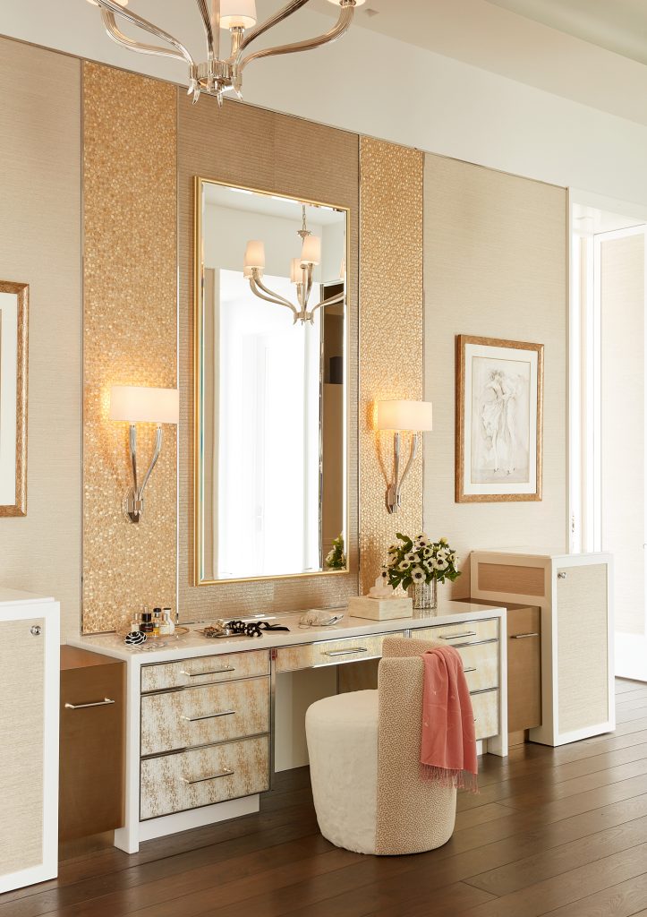 Apply makeup and get ready for the day at this well lit custom vanity.