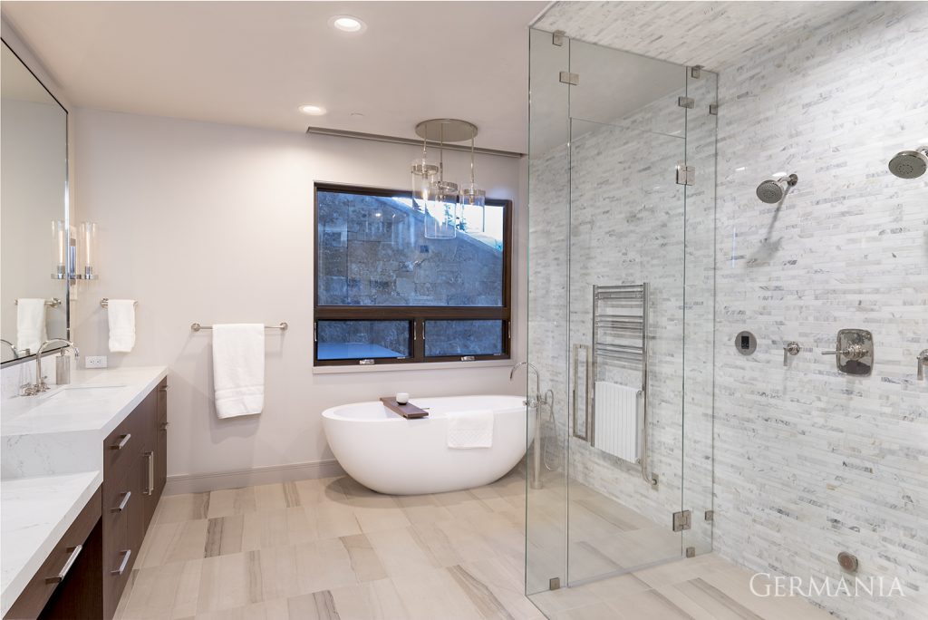 Master bathroom with soaking tub and double shower.