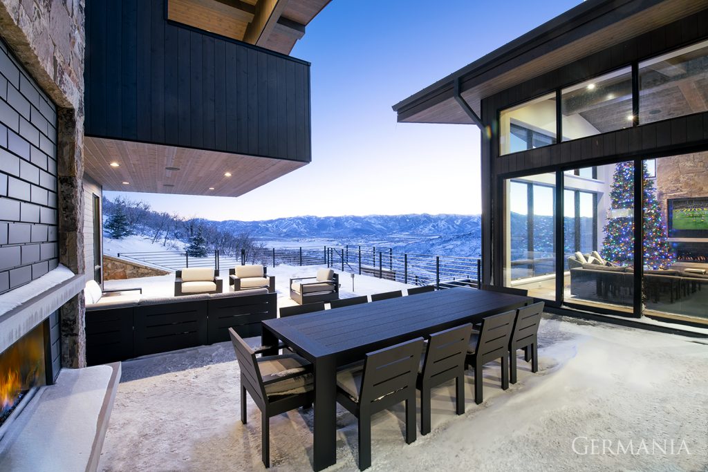 Luxury, custom-built deck in Park City, UT, showcasing stunning views.